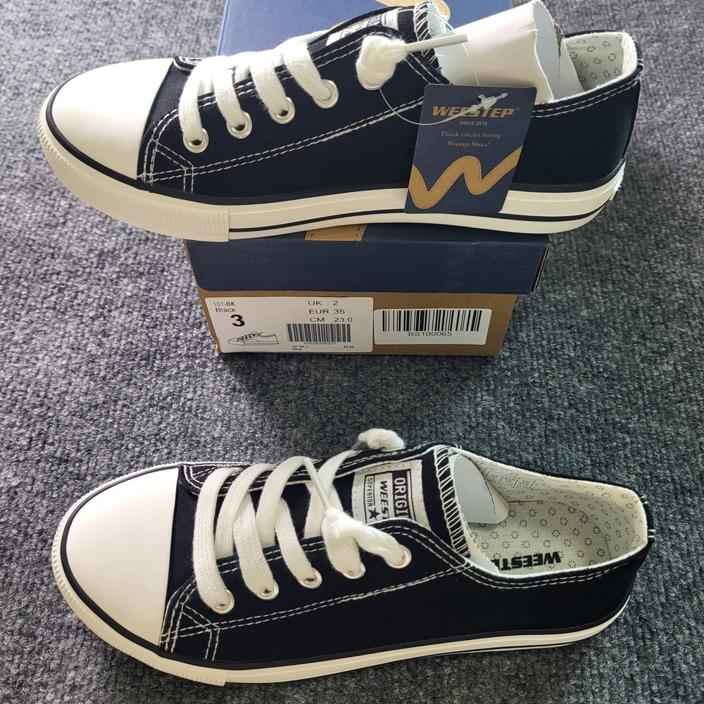 Weestep Kids Black Canvas Sneakers Casual Shoes Girls Boys Size US 3 EUR 35